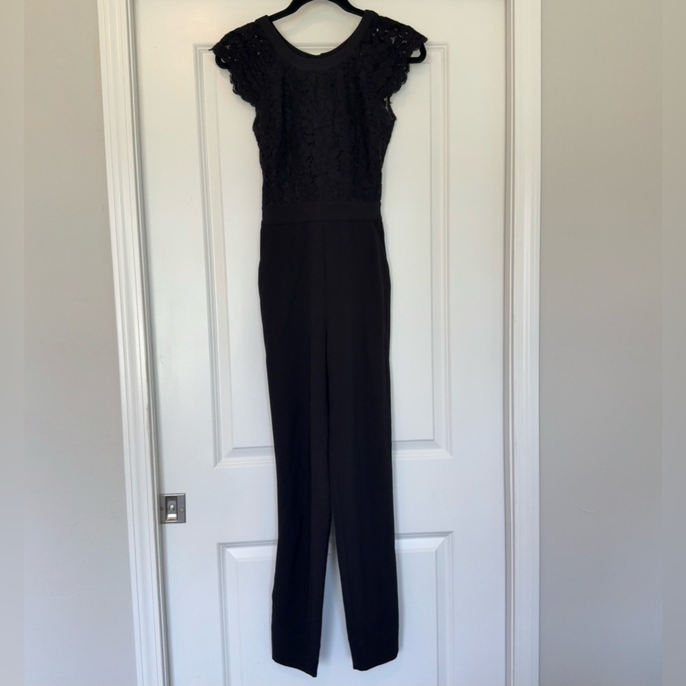 bebe Black Lace Cap-Sleeve Jumpsuit